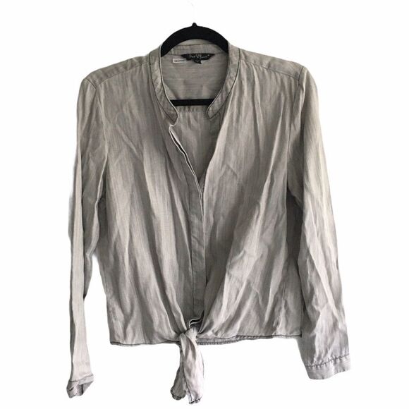 VELVET HEART Button Down Tie Front Long Sleeve Blouse Gray S - Picture 1 of 3